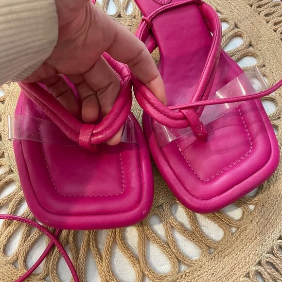 Schutz S-Meghan Mid Hot Pink Translucent Strap Ankle Lace Up Heel Sandals 7.5 - Picture 4 of 11